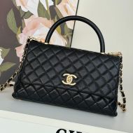 Chanel A92991 Large Flap Handbag with Chain Strap in Grained Calfskin Black