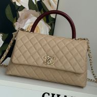 Chanel A92991 Large Flap Handbag with Chain Strap in Grained Calfskin Khaki/Red