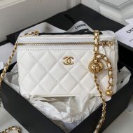 Chanel AP2303 Cosmetic Bag with CC Golden Ball in Lambskin White