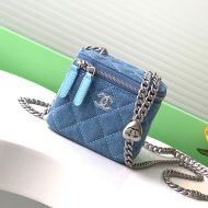 Chanel AP3203 Small Cosmetic Bag with Love Ball Chain Strap in Denim Blue
