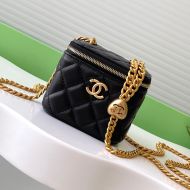 Chanel AP3203 Small Cosmetic Bag with Love Ball Chain Strap in Lambskin Black