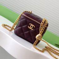 Chanel AP3203 Small Cosmetic Bag with Love Ball Chain Strap in Lambskin Burgundy