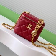 Chanel AP3203 Small Cosmetic Bag with Love Ball Chain Strap in Lambskin Red