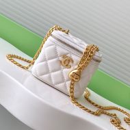 Chanel AP3203 Small Cosmetic Bag with Love Ball Chain Strap in Lambskin White