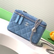 Chanel AP3204 Large Cosmetic Bag with Love Ball Chain Strap in Denim Blue