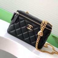Chanel AP3204 Large Cosmetic Bag with Love Ball Chain Strap in Lambskin Black