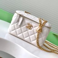 Chanel AP3204 Large Cosmetic Bag with Love Ball Chain Strap in Lambskin White