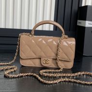 Chanel AP3226 Flap Phone Holder with Chain in Patent Leather Apricot