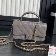Chanel AP3226 Flap Phone Holder with Chain in Patent Leather Grey