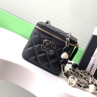 Chanel AP3230 Cosmetic Bag with Enamel Buckle in Lambskin Black