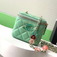 Chanel AP3230 Cosmetic Bag with Enamel Buckle in Lambskin Green