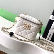 Chanel AP3230 Cosmetic Bag with Enamel Buckle in Lambskin White