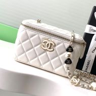 Chanel AP3231 Cosmetic Bag with Enamel Buckle in Lambskin White