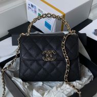 Chanel AP3237 Kelly Clutch with Double Handle in Grained Calfskin Black