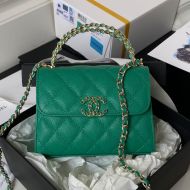 Chanel AP3237 Kelly Clutch with Double Handle in Grained Calfskin Green