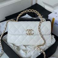 Chanel AP3238 Kelly Clutch with Double Handle in Grained Calfskin White