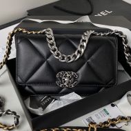 Chanel AP3267 19 Wallet with Chain Strap in Shiny Lambskin Black/Silver