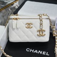 Chanel AP3478 Cosmetic Bag with Quilted Logo in Lambskin White