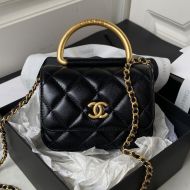 Chanel AP3485 Flap Phone Holder with Metal Handle in Shiny Lambskin Black
