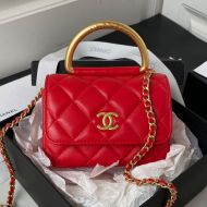 Chanel AP3485 Flap Phone Holder with Metal Handle in Shiny Lambskin Red