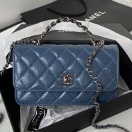 Chanel AP3566 Clutch with Strass Handle in Calfskin Blue
