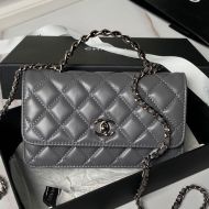 Chanel AP3566 Clutch with Strass Handle in Calfskin Grey