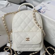 Chanel AP3573 Backpack with Chain Strap in Grained Calfskin White
