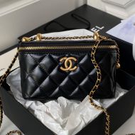 Chanel AP3651 Cosmetic Bag with Double Golden Ball in Lambskin Black