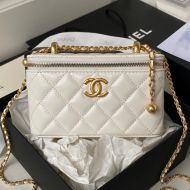 Chanel AP3651 Cosmetic Bag with Double Golden Ball in Lambskin White