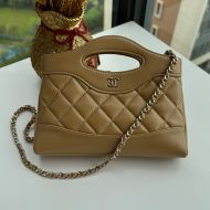 Chanel AP3656 Mini 31 Shopping Bag with Chain Strap in Shiny Lambskin Khaki