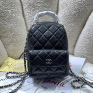 Chanel AP3753 Mini Classic Backpack with Flap Pocket in Grained Calfskin Black/Silver