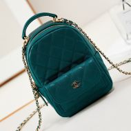 Chanel AP3753 Mini Classic Backpack with Flap Pocket in Grained Calfskin Green