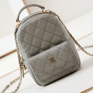 Chanel AP3753 Mini Classic Backpack with Flap Pocket in Grained Calfskin Grey