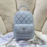 Chanel AP3753 Mini Classic Backpack with Flap Pocket in Grained Calfskin Light Blue