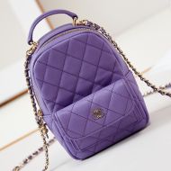 Chanel AP3753 Mini Classic Backpack with Flap Pocket in Grained Calfskin Purple