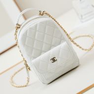 Chanel AP3753 Mini Classic Backpack with Flap Pocket in Grained Calfskin White/Gold