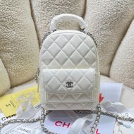 Chanel AP3753 Mini Classic Backpack with Flap Pocket in Grained Calfskin White/Silver