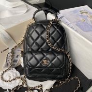 Chanel AP3753 Mini Classic Backpack with Flap Pocket in Lambskin Black