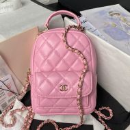 Chanel AP3753 Mini Classic Backpack with Flap Pocket in Lambskin Pink