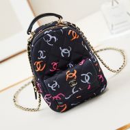 Chanel AP3753 Mini Classic Backpack with Flap Pocket in Printed Fabric Black