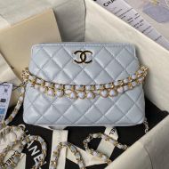Chanel AP3787 Hobo Shoulder Bag with Enamel Heart Chain in Lambskin Grey