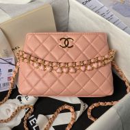 Chanel AP3787 Hobo Shoulder Bag with Enamel Heart Chain in Lambskin Pink