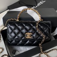 Chanel AP3803 Wallet with Pearls Handle in Shiny Calfskin Black