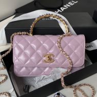 Chanel AP3803 Wallet with Pearls Handle in Shiny Calfskin Pink