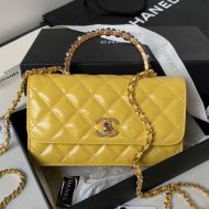 Chanel AP3803 Wallet with Pearls Handle in Shiny Calfskin Yellow