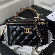 Chanel AP3804 Cosmetic Bag with Multicolor Pearl Handles in Shiny Calfskin Black
