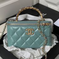 Chanel AP3804 Cosmetic Bag with Multicolor Pearl Handles in Shiny Calfskin Green
