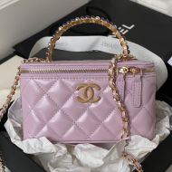 Chanel AP3804 Cosmetic Bag with Multicolor Pearl Handles in Shiny Calfskin Pink