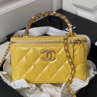 Chanel AP3804 Cosmetic Bag with Multicolor Pearl Handles in Shiny Calfskin Yellow