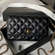 Chanel AP3938 Wallet with Enamel Logo in Lambskin Black
